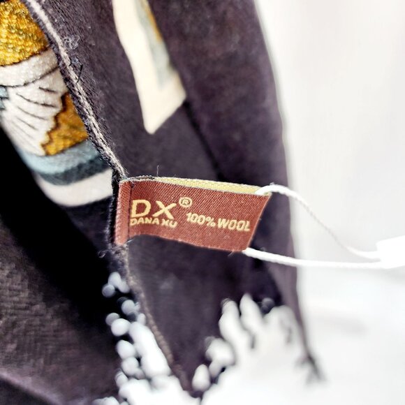 Dana Xu Wool Pashmina Shawl/Wrap With Tassel Fringe Multicolor Geometric Floral - Picture 3 of 8